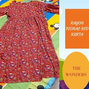 RAYON FLORAL RED KURTA